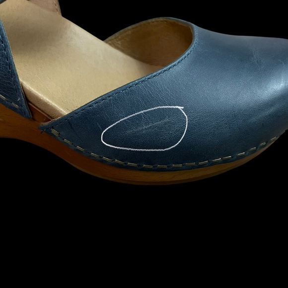 Dansko Taci Mary Jane Clogs Women’s 7 EU 37 Blue Leather Wood Cutout - Picture 12 of 13
